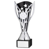 SILVER/BLK PLASTIC 'FLASH' CUP ON BLK MARBLE ASSEMBLED TROPHY (1" CEN) - 7.25in